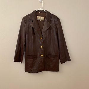 Vintage 90s chocolate brown leather coat